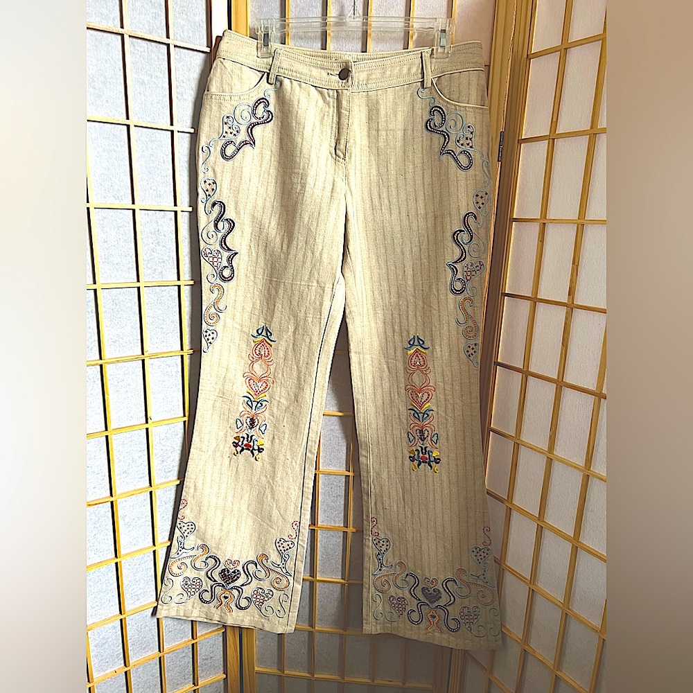 5/48 Tan and Cream Flare Pants with Boot Cut Design